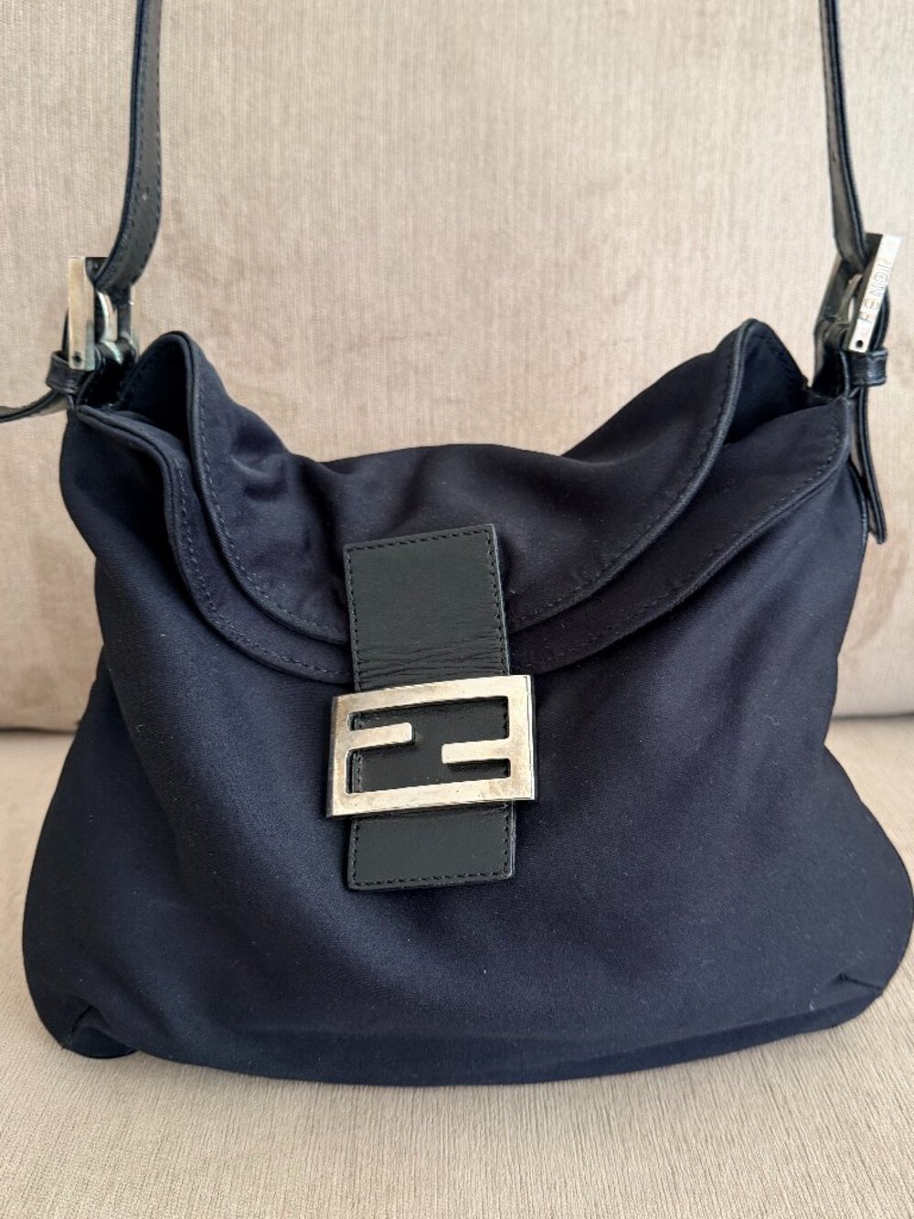 Fendi Nylon Mamma Baguette Black FF Logo Shoulder Bag